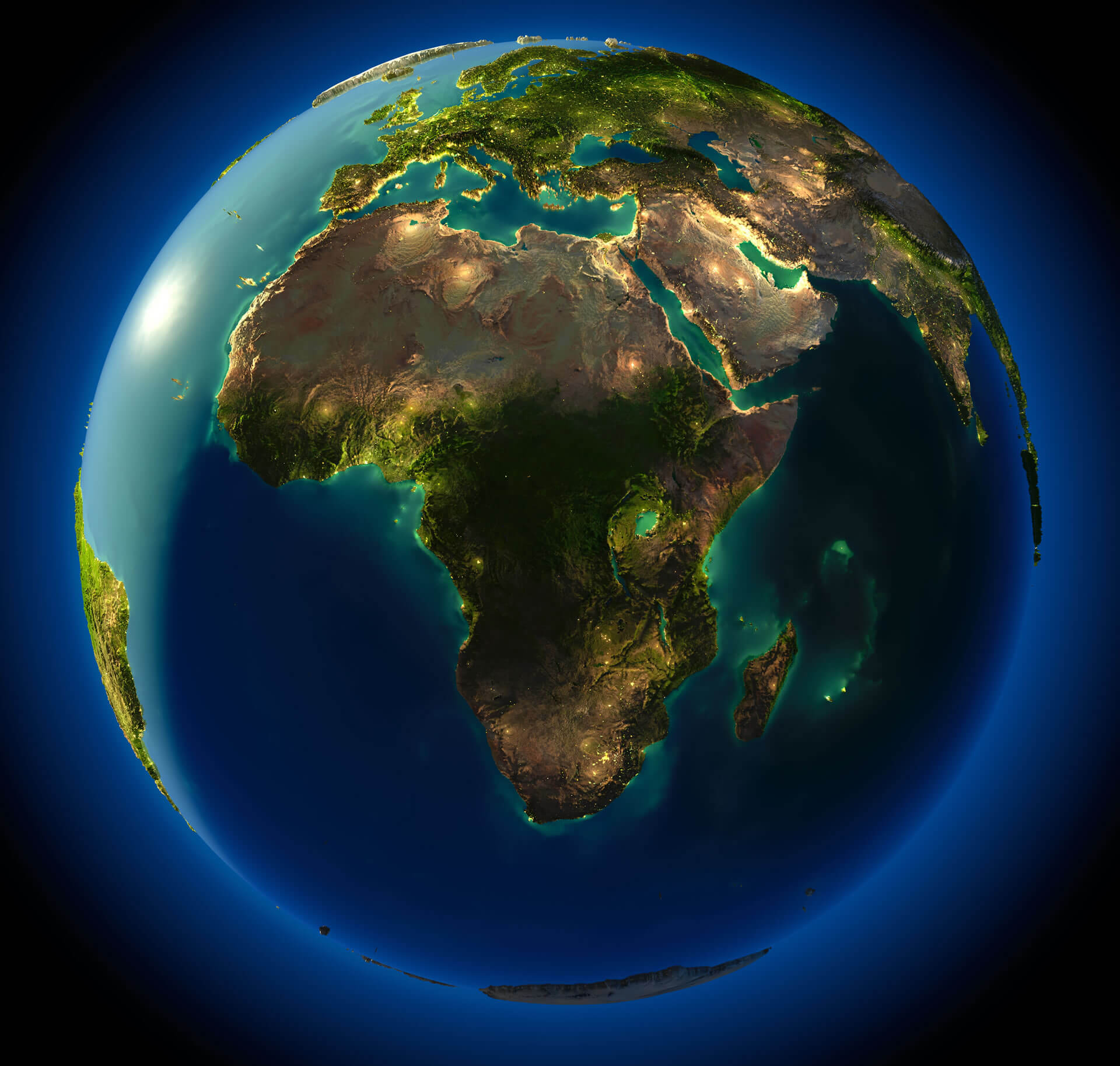 Carte de l'Afrique et de la Terre dans la nuit